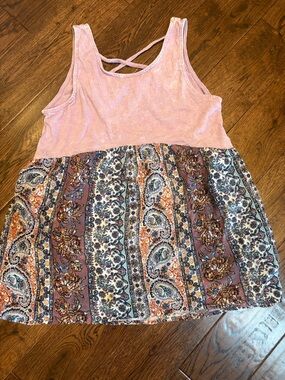 art class Pink Paisley-Panel Crisscross Back Tank Top L 10/12